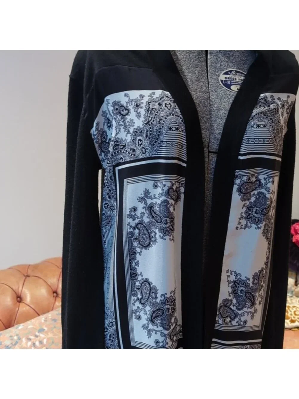 Sandro Black White Paisley Silk Wool Cardigan - Picture 3 of 10